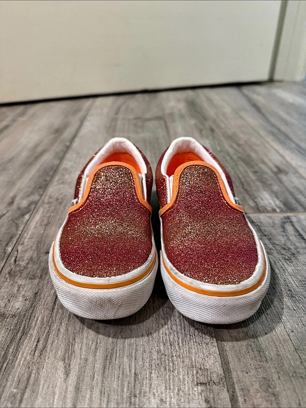 Vans Kids Classic Slip-On Glitter Sneakers Red & Orange